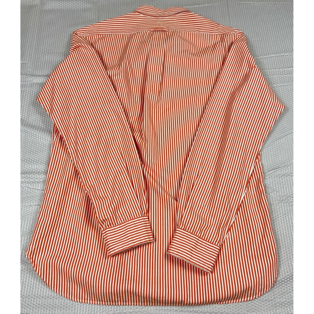 Ralph Lauren Rugby Shirt‎ Mens Medium Orange White Striped Long Sleeve Button Up - Picture 11 of 14